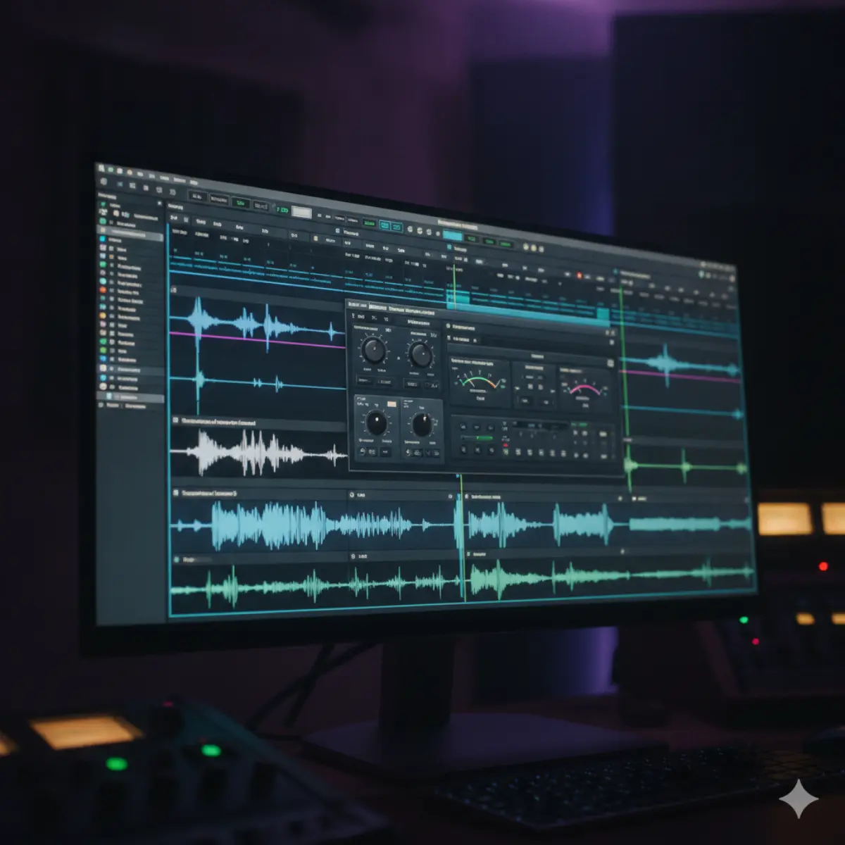 Professional DAW with active audio mastering plugins — EQ, compressor, limiter