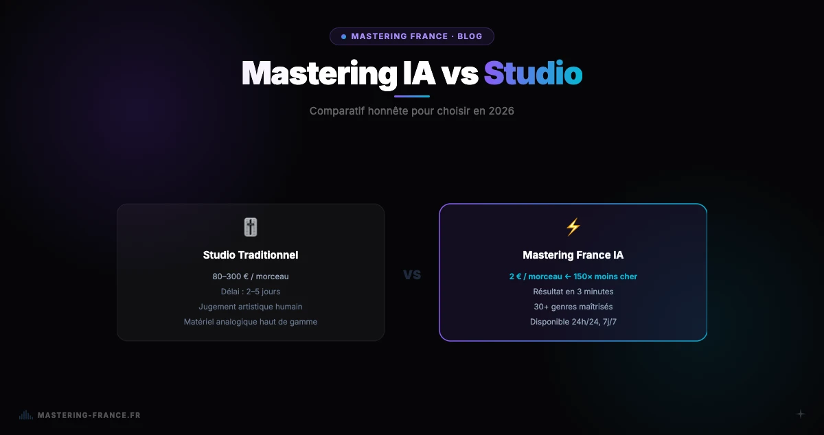 Mastering France vs LANDR comparison — online AI mastering interface 2026